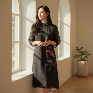 Old Quarter–embroidered black linen dress